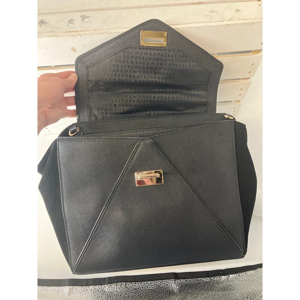 KATE SPADE MEDIUM BLACK SAFFIANO LEATHER AND VELVET HANDBAG - Picture 13 of 16